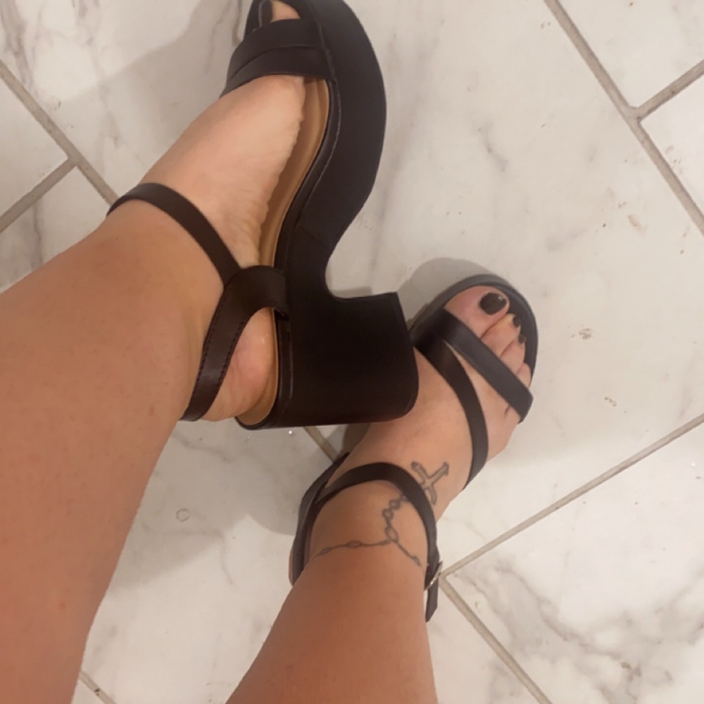 Soda Black Platform Block Heel Sandals with Ankle Strap